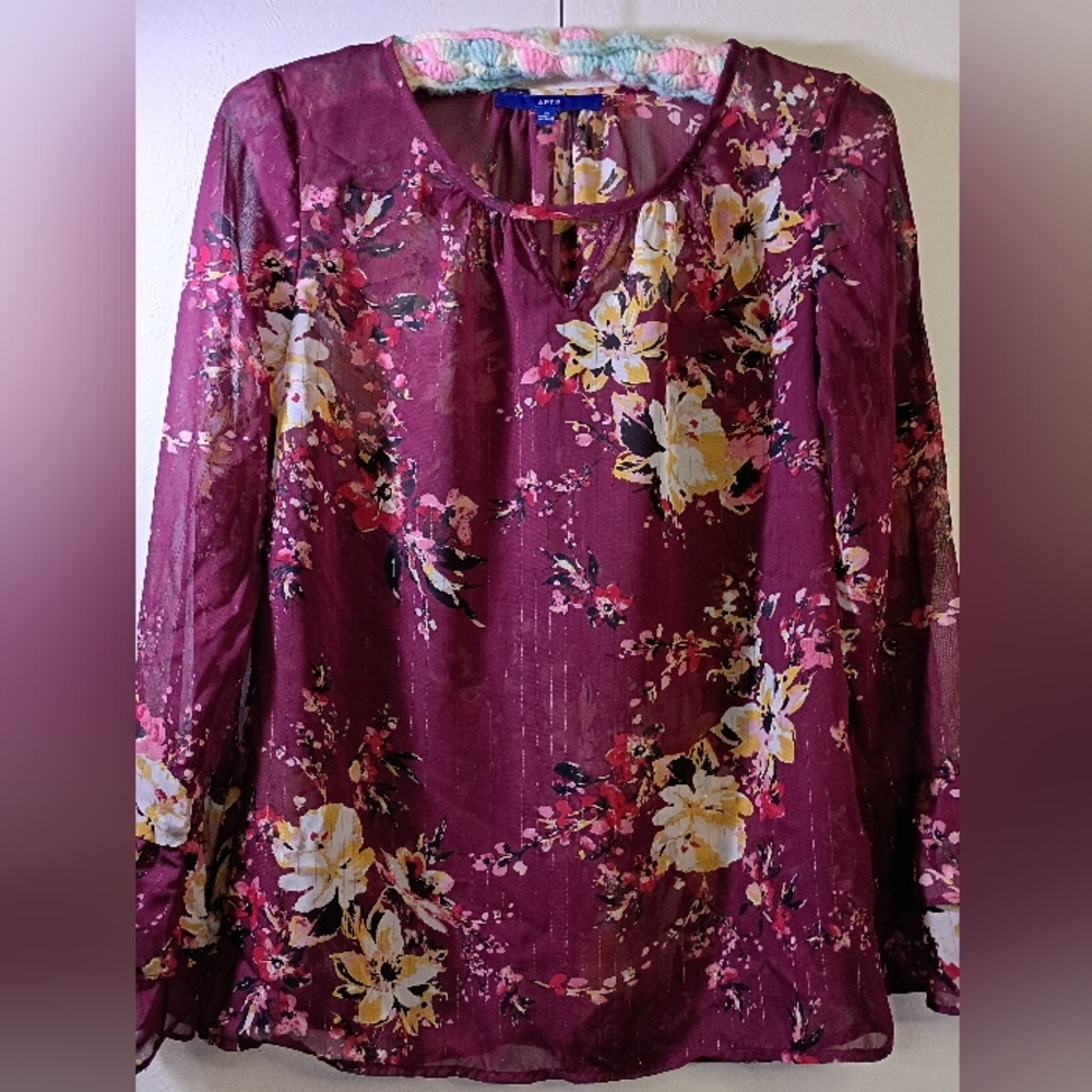 Apt. 9 Burgundy Floral Blouse